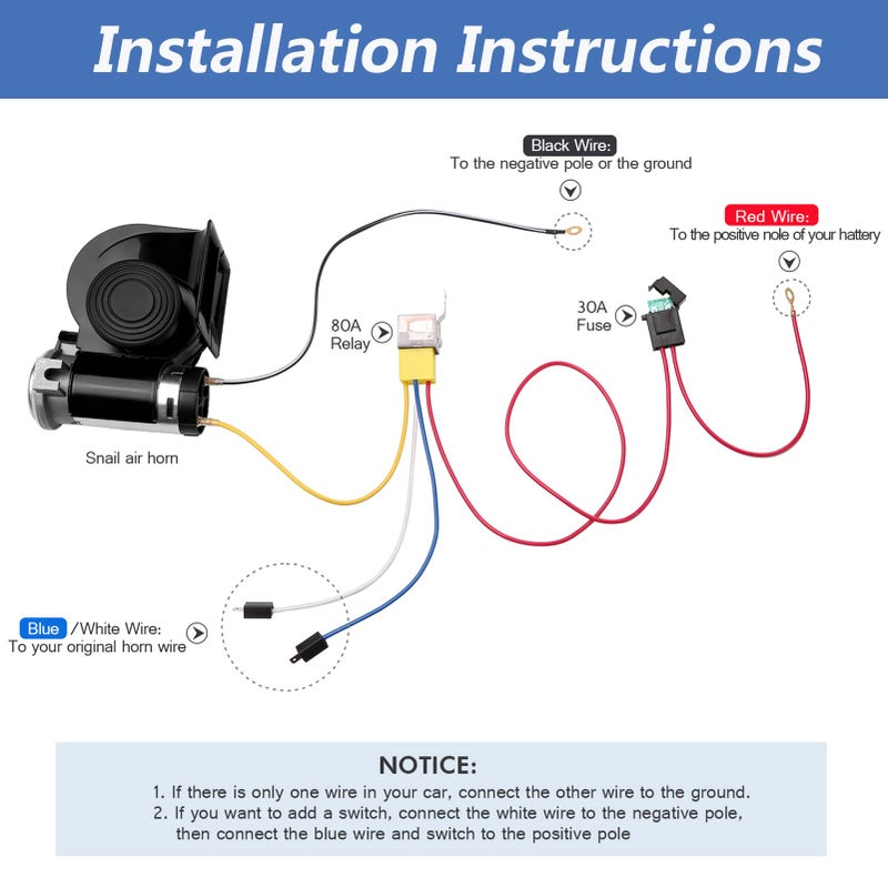 HK Train Horn Air Horn for Truck, 12V 150DB Snail Electric Train Horn with Automotive Relay and Wiring Harness for Any 12V Vehicles Trucks Motorcycle, Black - Image 5